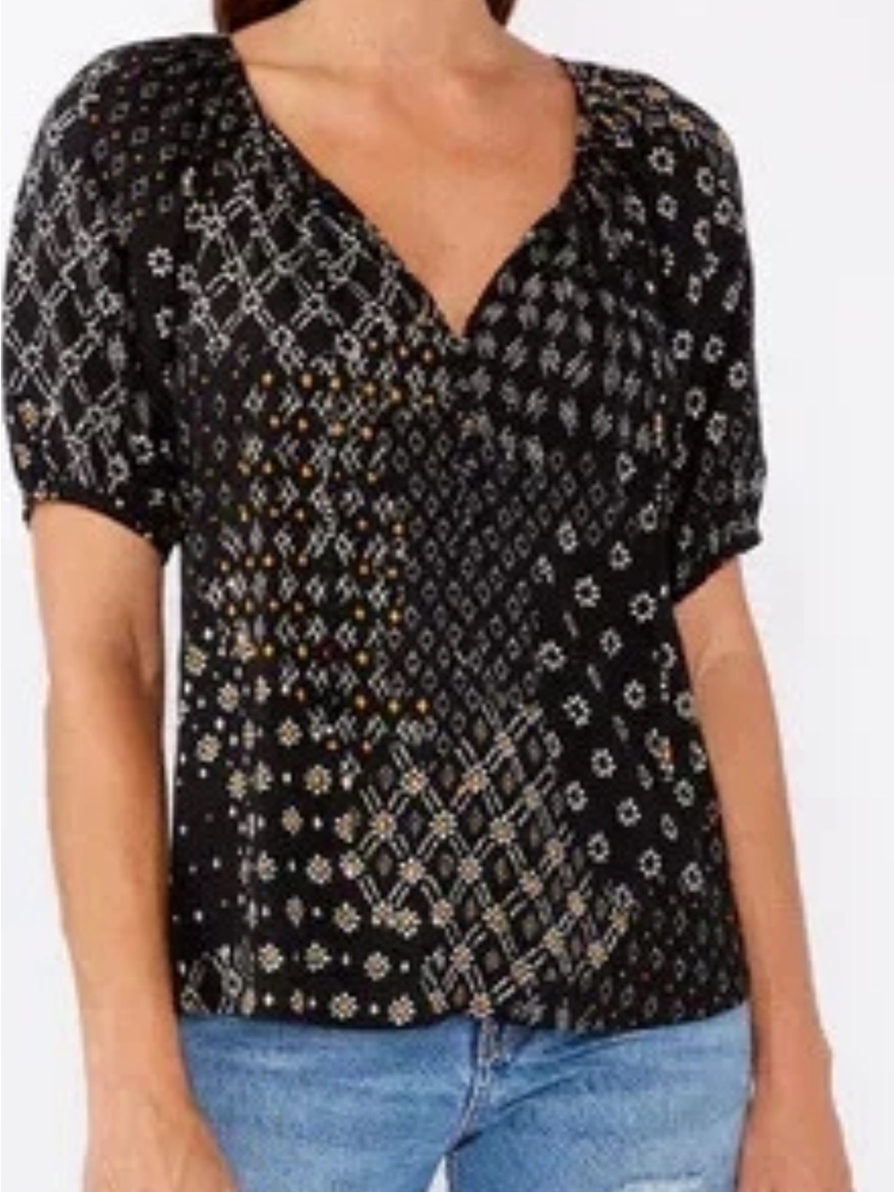 Love Stitch Celestial Garden Puff Sleeve Top Black SZ L NWT $68 Adorable